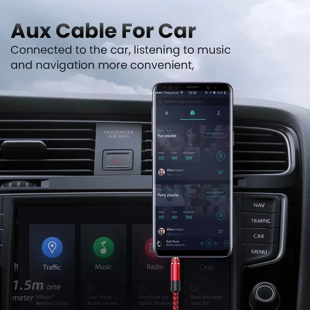 1.5M 3.5Mm Jack Male to Male Extension Aux Line Audio Cable for Iphone Samsung Xiaomi Car Headphone Audio Jack Braided Wire