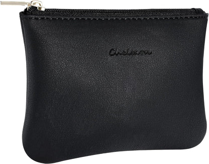 Vegan Leather Coin Purse Pouch Change Purse with Zipper for Men Women